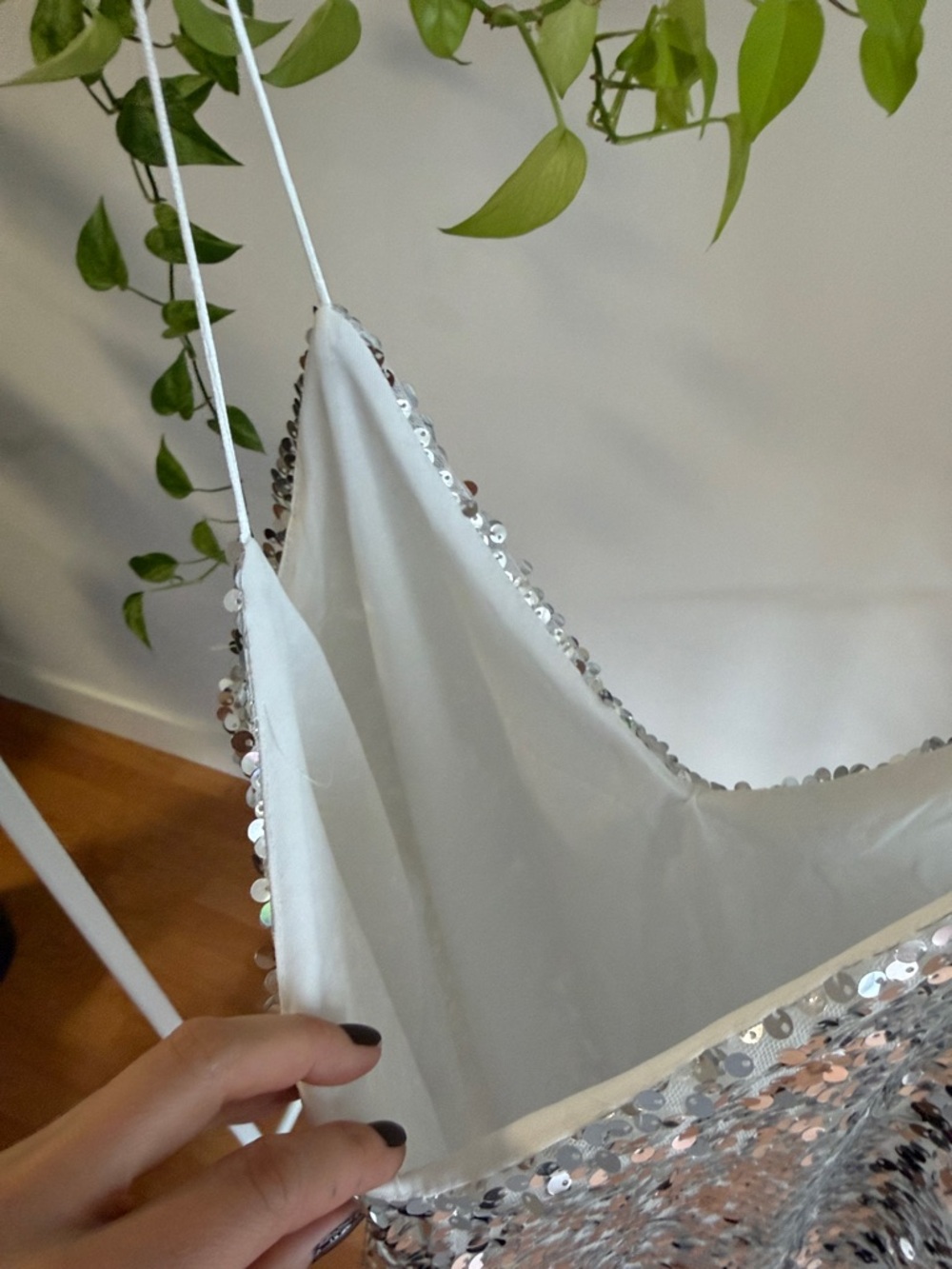 Silver Sequin Mini Dress - Sparkling Party Slip Dress - Picture 3 of 5